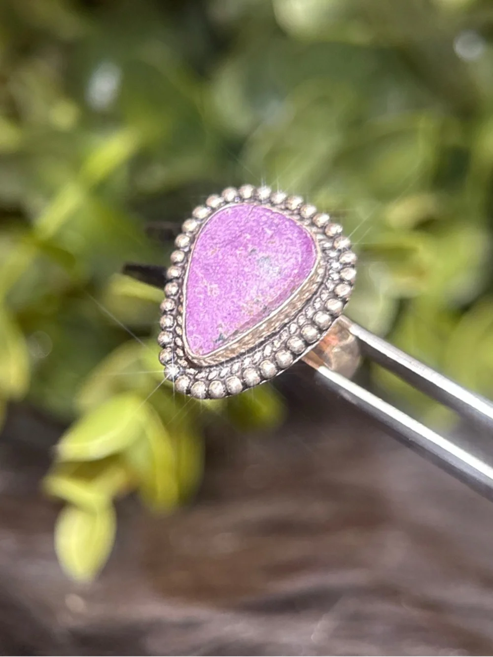 Purple‎ Teardrop Stone Silver 925 Beaded Ring